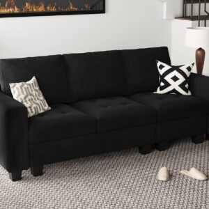 Belffin Velvet Modular Sofa Couch 3 Seater Sofa Couch for Living Room Black