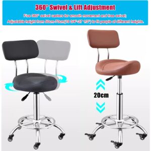 NUNETH Saddle Stool Kitchen Saddle Chair with Footrest Back Support, Ergonomic Office Chair Saddle Salon Chair for Clinical Dentist Clinic, 50-70 Cm (Color : White)