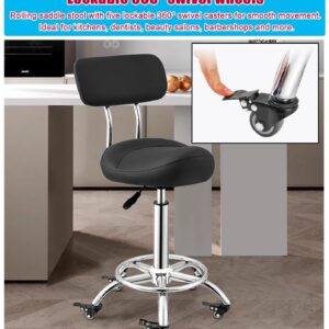 NUNETH Saddle Stool Kitchen Saddle Chair with Footrest Back Support, Ergonomic Office Chair Saddle Salon Chair for Clinical Dentist Clinic, 50-70 Cm (Color : White)