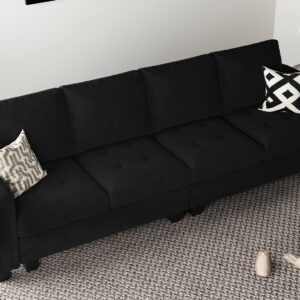 Belffin Velvet Modular 4 Seat Sofa Couch Sectional 4-seat Sofa Couch for Living Room Black