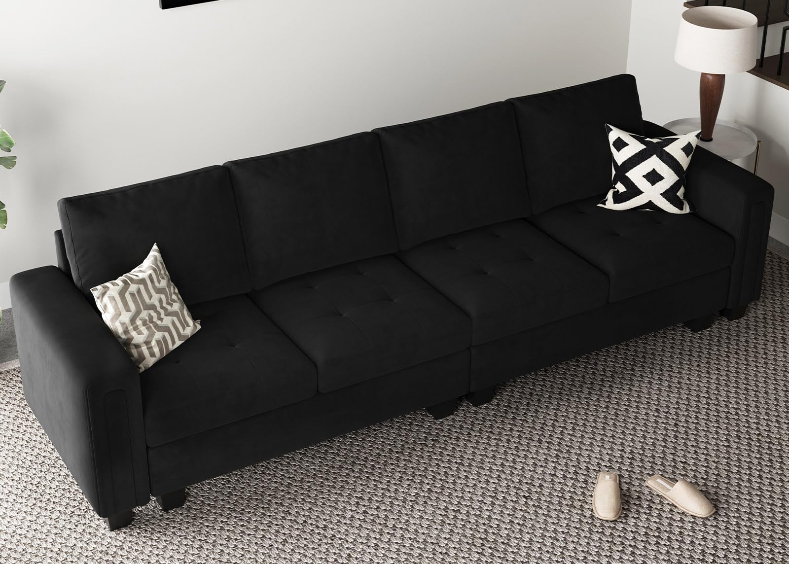 Belffin Velvet Modular 4 Seat Sofa Couch Sectional 4-seat Sofa Couch for Living Room Black