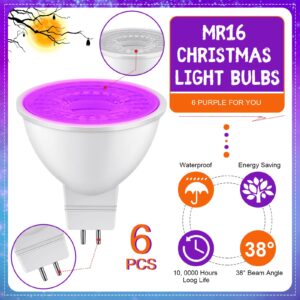 Lanties 6 Pieces Halloween MR16 LED Bulb 12V 6W Light Bulbs for Christmas Holiday Party Decoration Outdoor Landscape Lighting Party(Purple)