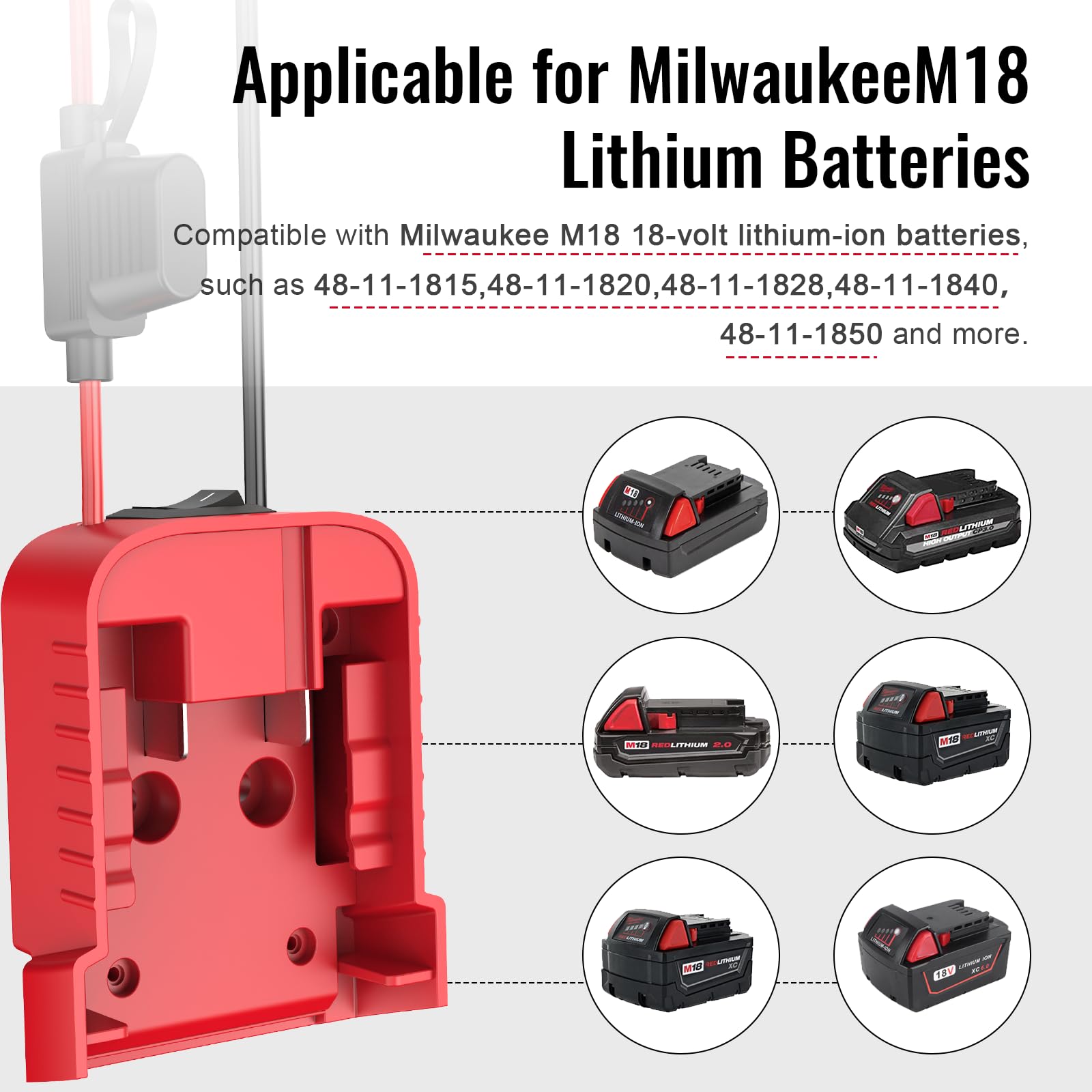 1 Pack Power Wheels Adapter for Milwaukee M18 Battery Adapter Power Wheels Battery Converter Kit with Fuse & Switch & Wire Terminals & 12 AWG Wire for DIY RC Car Toys Robotics