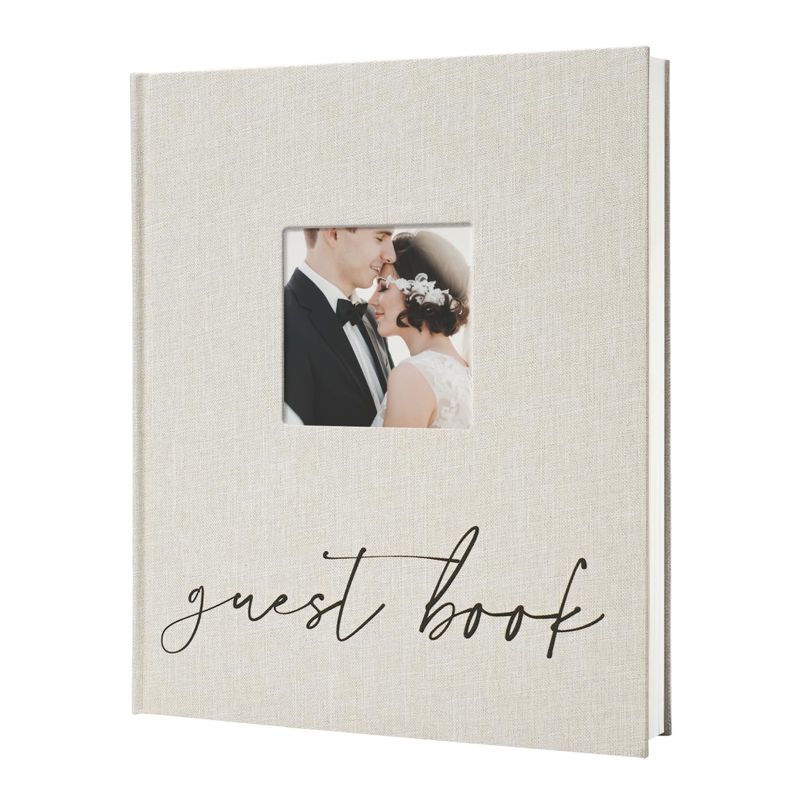 Vienrose Wedding Guest Book Polaroid Guest Book Photo GuestBook Sign in book Personalized Linen Cover 120 Pages Hardcover with Lined, Alternative Baby Shower, Party, Birthday (10" x 8" Minimalist)