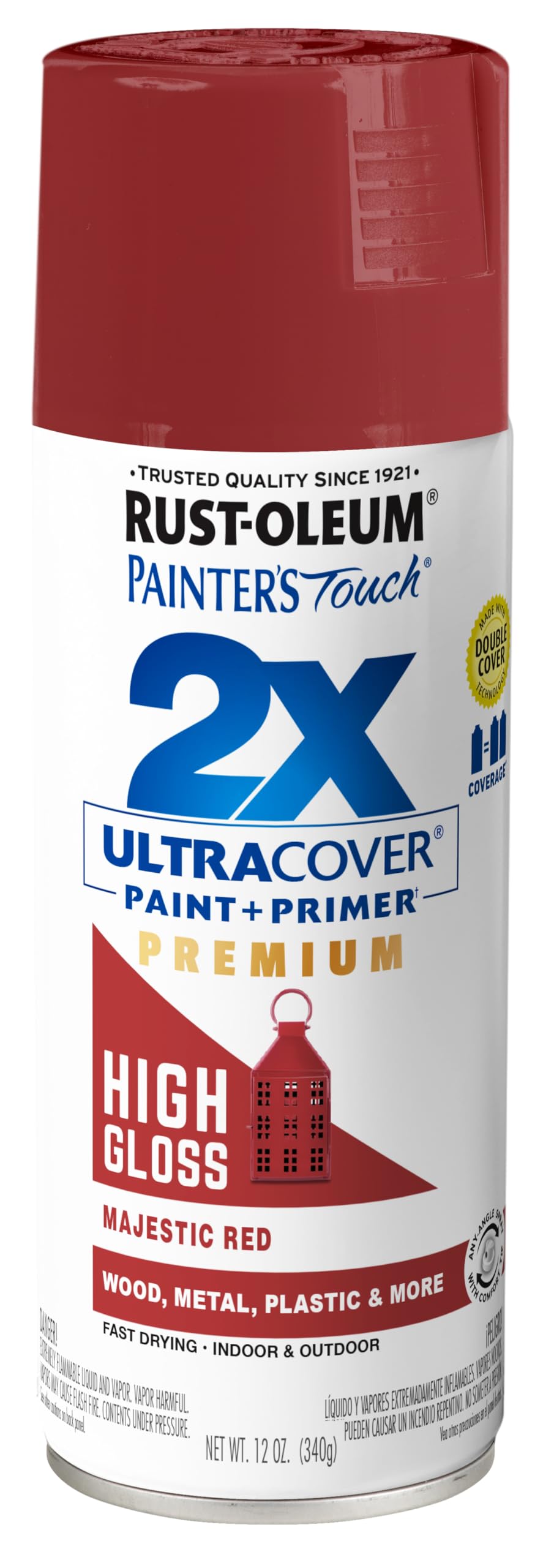 Painter's Touch 2X Ultra Cover Rust-Oleum 372272 Spray Paint, 12 oz, Majestic Red