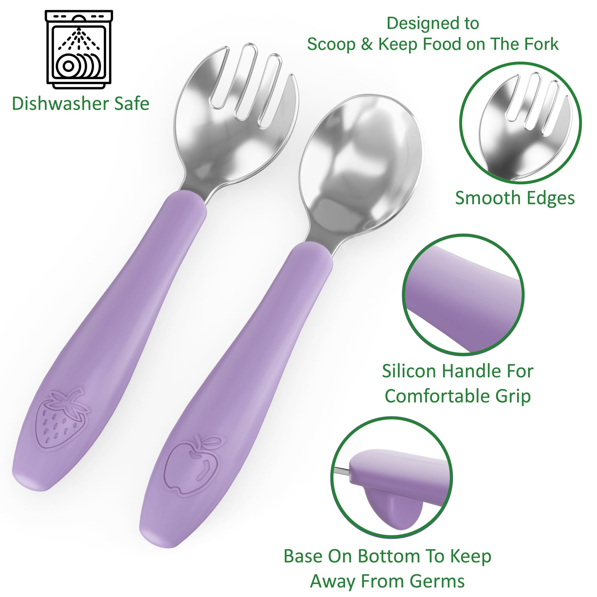 CHILLOUT LIFE Toddler Utensils, Kids Silverware with Silicone Handle, Stainless Steel Metal Toddler Forks and Spoons Safe Baby Cutlery Set for Self Feeding BPA Free Dishwasher Safe