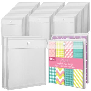 caydo 40 pieces scrapbook paper organizer with hook and loop closure, clear 12x12 paper storage organizer with 60 pieces adhesive stickers for holding scrapbook paper, vinyl paper, files