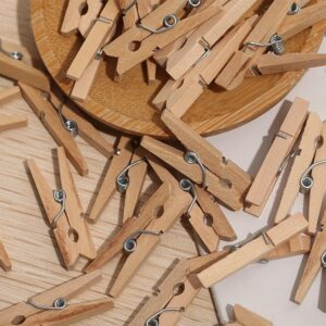 200pcs Natural Wood Mini Clothes Pins with 66ft Jute Twine for Photos, 1 Inch Small Clothes Pins for Photos, Crafts, Artwork, Cocktails, Weddings