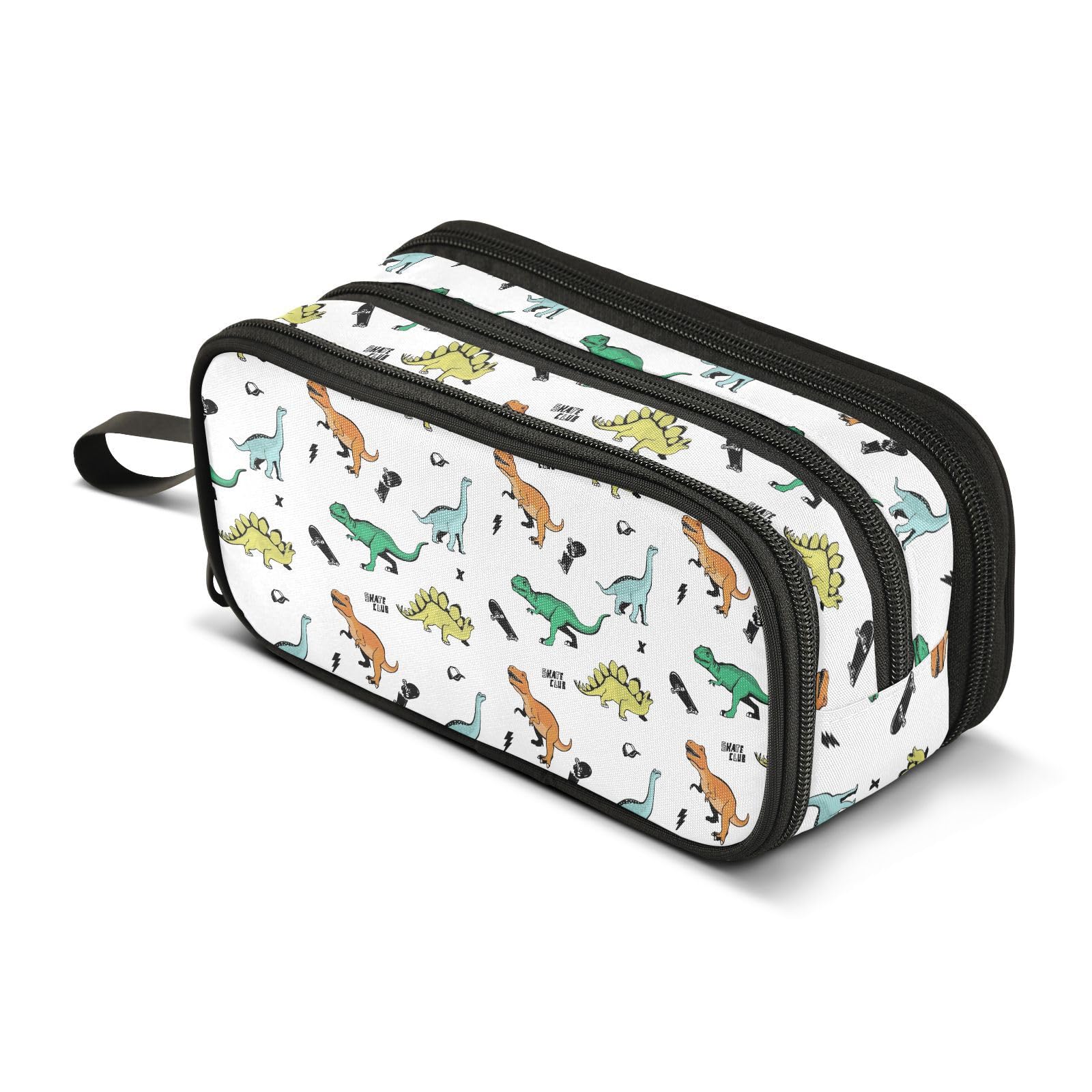 ALAZA Skater Dinosaur Dino Pencil Case Large Capacity,Pencil Pouch Office College Large Storage Pen Bag 3 Compartment Pencil Cases for Women Adults Teen