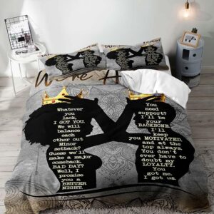 LUVIVIHOME 3PCS African American Bedding Set, Black Girl Duvet Cover Queen, Afro King Melanin Queen Comforter Quilt Cover, Bedroom Decor for Couples Gifts, Romantic Gifts, We're A Team, 2 Pillow Cases