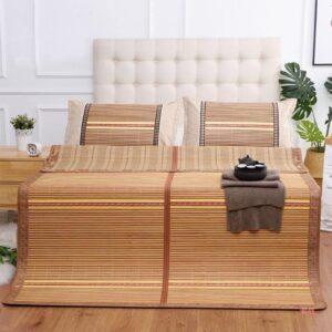 RILOOP Summer Bamboo Sleeping Mat, Bamboo Summer Sleeping Mat, Bamboo Rugs for Living Room, Rattan Mat, Double-Sided Use,Student Single Double Bed Foldable Refreshing Breathable Sweat Bedding/195*150C