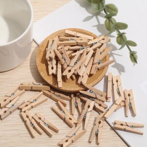 200pcs Natural Wood Mini Clothes Pins with 66ft Jute Twine for Photos, 1 Inch Small Clothes Pins for Photos, Crafts, Artwork, Cocktails, Weddings