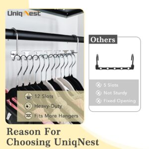 UniqNest Space Saving Hangers - 12 Pack Metal Magic Hangers, Hanger Organizer for Closet, Hangers Space Saving, Stainless Steel Hanging Closet Organizer for College Dorm Room Essentials