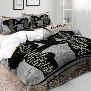 LUVIVIHOME 3PCS African American Bedding Set, Black Girl Duvet Cover Queen, Afro King Melanin Queen Comforter Quilt Cover, Bedroom Decor for Couples Gifts, Romantic Gifts, We're A Team, 2 Pillow Cases