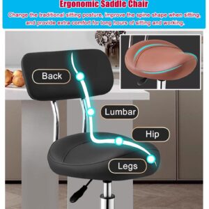 NUNETH Saddle Stool Kitchen Saddle Chair with Footrest Back Support, Ergonomic Office Chair Saddle Salon Chair for Clinical Dentist Clinic, 50-70 Cm (Color : White)