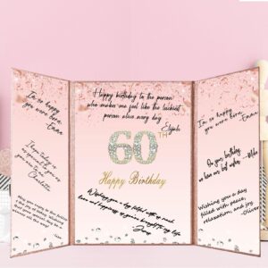 Crenics Rose Gold 60th Birthday Decorations, Creative 60th Birthday Guest Sign in Book Alternative, Large 60th Birthday Signature Book 12" x 18", Great 60 Years Old Birthday Gifts for Women