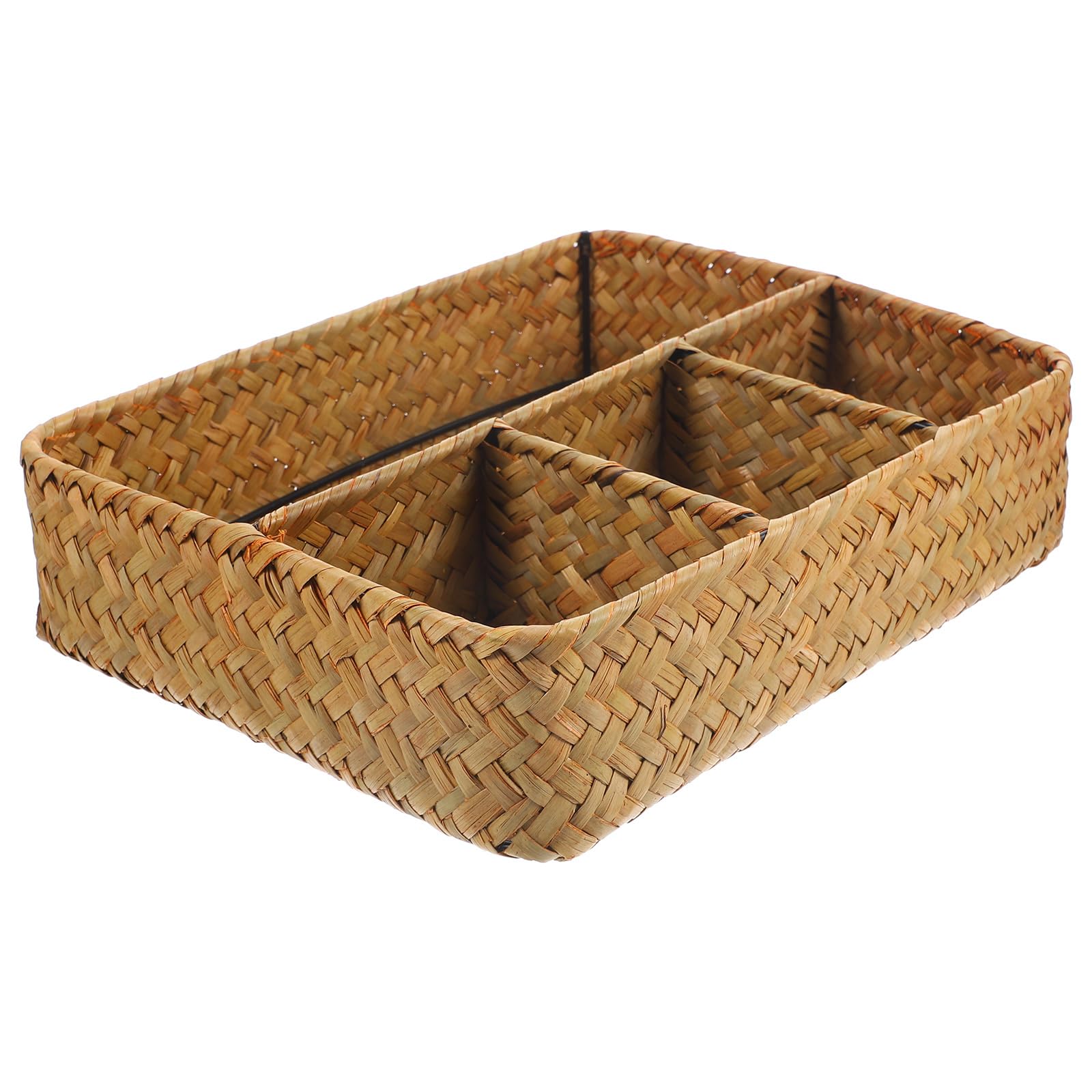 Storage Basket Seagrass Storage Basket, Rectangular Household Organizer Boxes with 4 Compartments, Wicker Rattan Divided Basket Organizer for Organize Snack