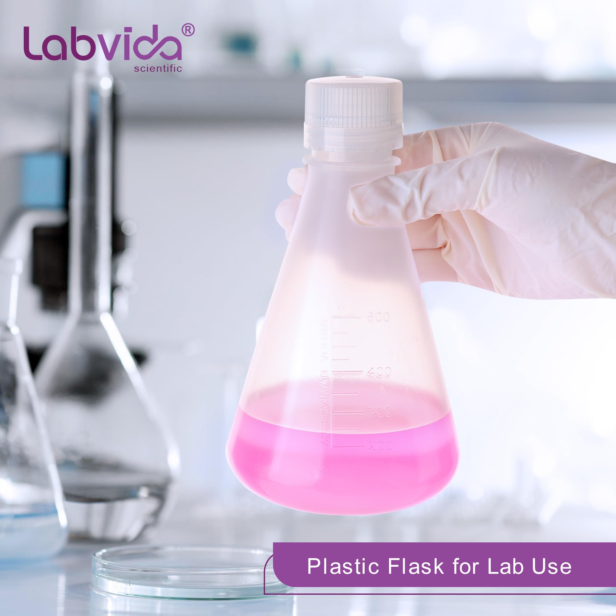 Labvida Plastic Erlenmeyer Flask Set with Screw Cap - 1000ml Molded Graduations - 2 pcs, LVAH006