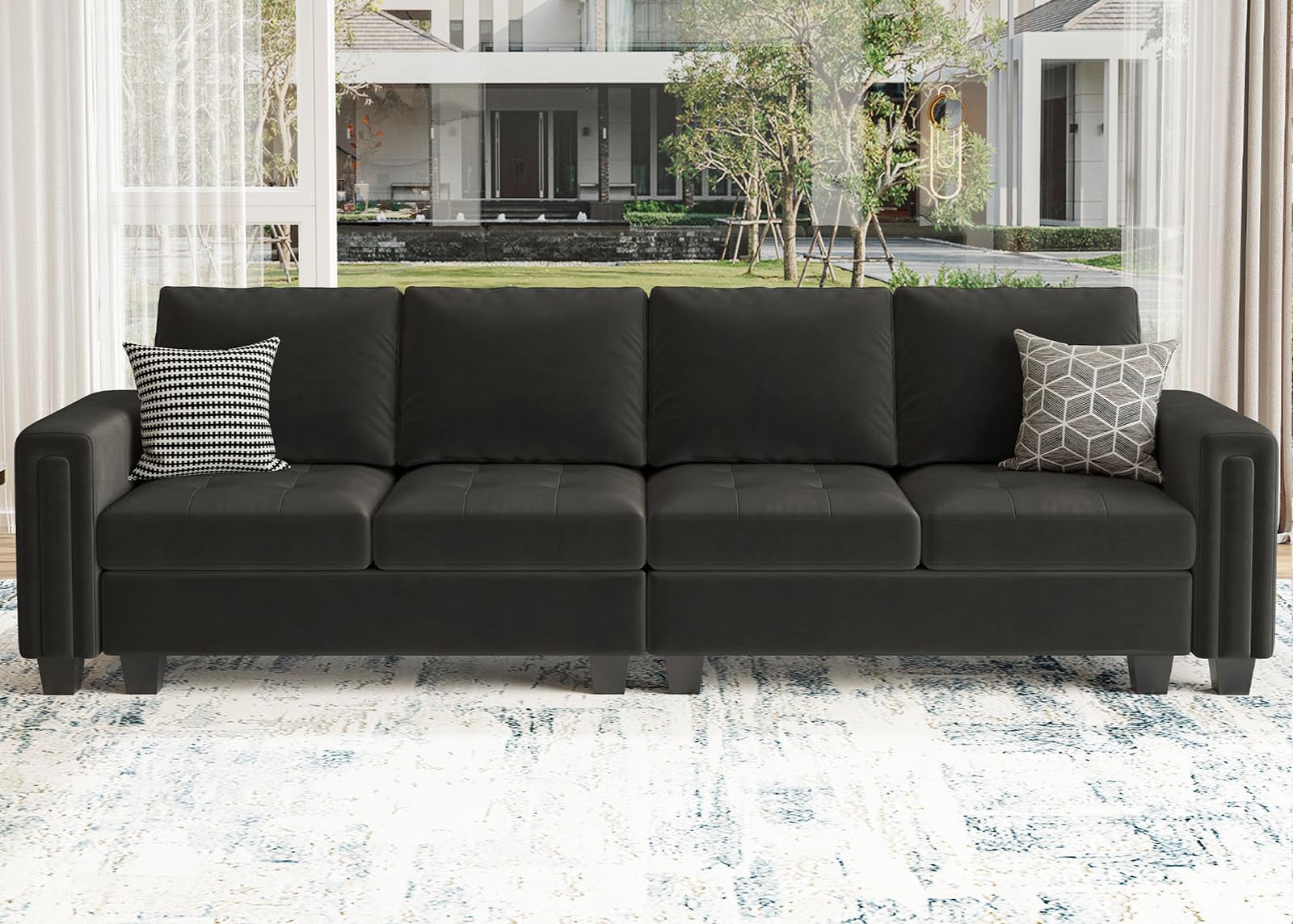 Belffin Velvet Modular 4 Seat Sofa Couch Sectional 4-seat Sofa Couch for Living Room Grey