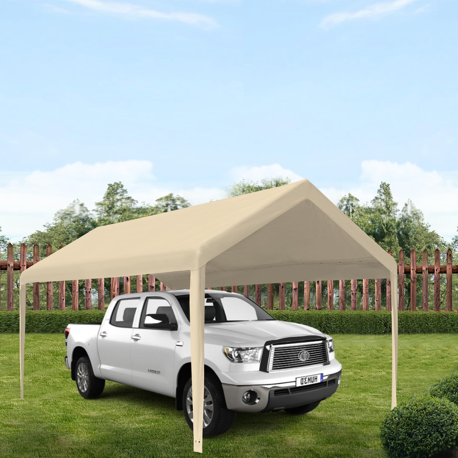 Mergrim 10' x 20' Carport Canopy Replacement Cover with Ball Bungees, 180g Heavy Duty Tarp for Most 10'x20' Carport Frame, Top Cover Only, Frame is not Included, Beige