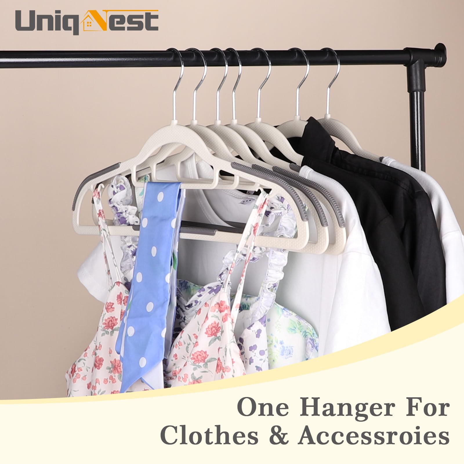 Non Slip Hangers 40 Pack, Clothes Plastic Hangers, Thin Hangers Plastic, Hangers Non Slip, Heavy Duty Hangers, 360° Swivel Space Saving Hangers with Clothes Hooks for Shirts, Pants, Dress (White)