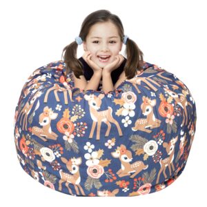 lolomlo stuffed animal storage bean bag chair cover, hold kids plush toys blankets towels beanbag (cover only), canvas floor circle stuff sit seat sofa with ykk zipper, extra large 38", fawn