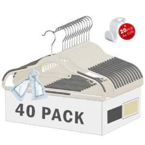 non slip hangers 40 pack, clothes plastic hangers, thin hangers plastic, hangers non slip, heavy duty hangers, 360° swivel space saving hangers with clothes hooks for shirts, pants, dress (white)