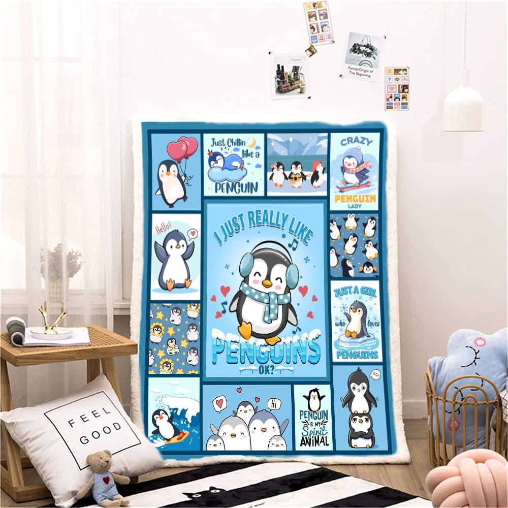 peakman Penguin Gifts Blanket,Penguin Blanket Throw,Penguin Gifts for Women Men Kids,Penguin Lover Gifts,Penguin Gifts for Penguin Lovers,Warm Soft Cozy Plush Penguin Blanket for Bed Couch 50"x 60"