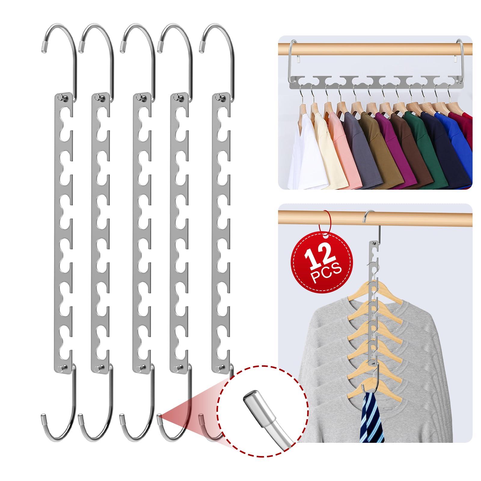 UniqNest Space Saving Hangers - 12 Pack Metal Magic Hangers, Hanger Organizer for Closet, Hangers Space Saving, Stainless Steel Hanging Closet Organizer for College Dorm Room Essentials