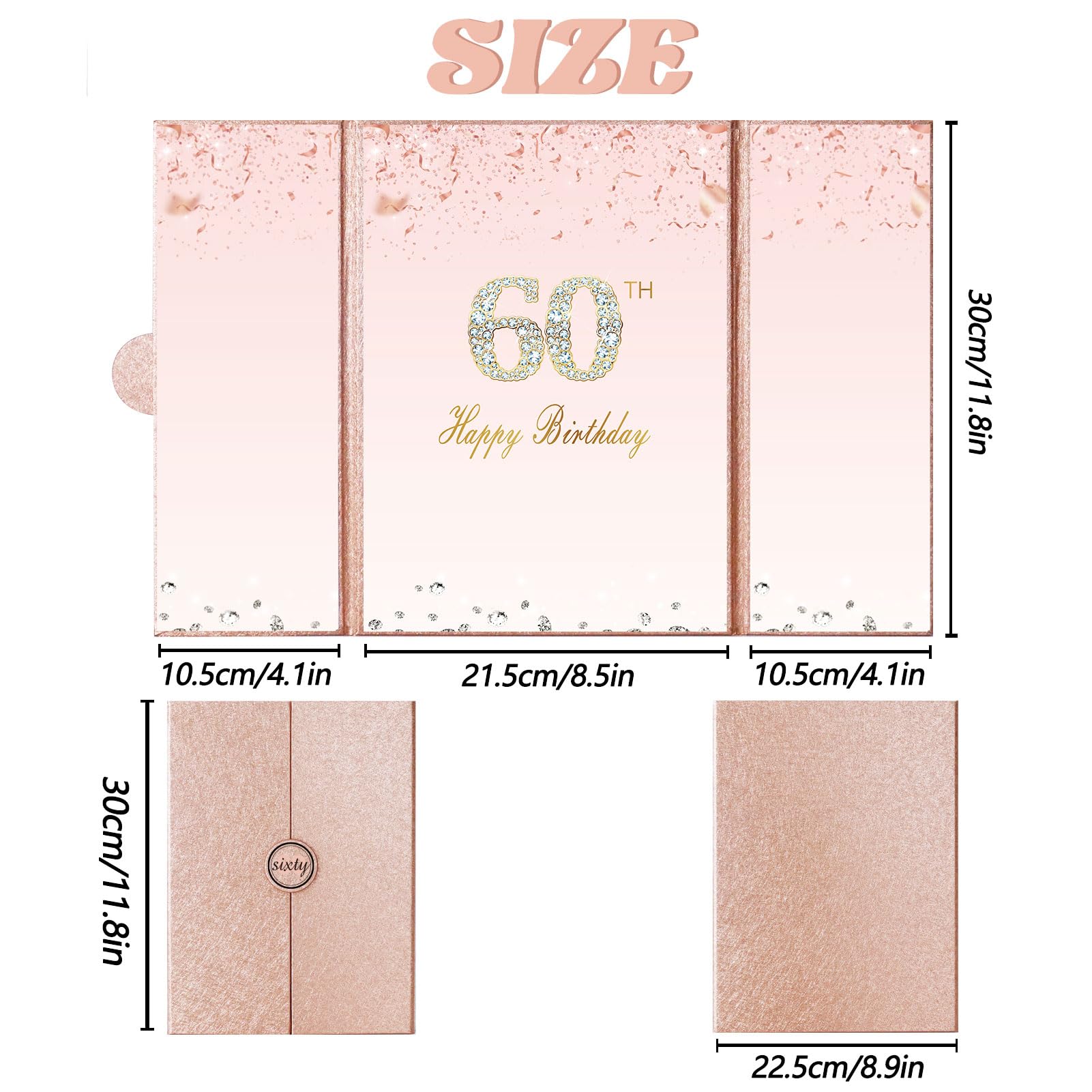 Crenics Rose Gold 60th Birthday Decorations, Creative 60th Birthday Guest Sign in Book Alternative, Large 60th Birthday Signature Book 12" x 18", Great 60 Years Old Birthday Gifts for Women