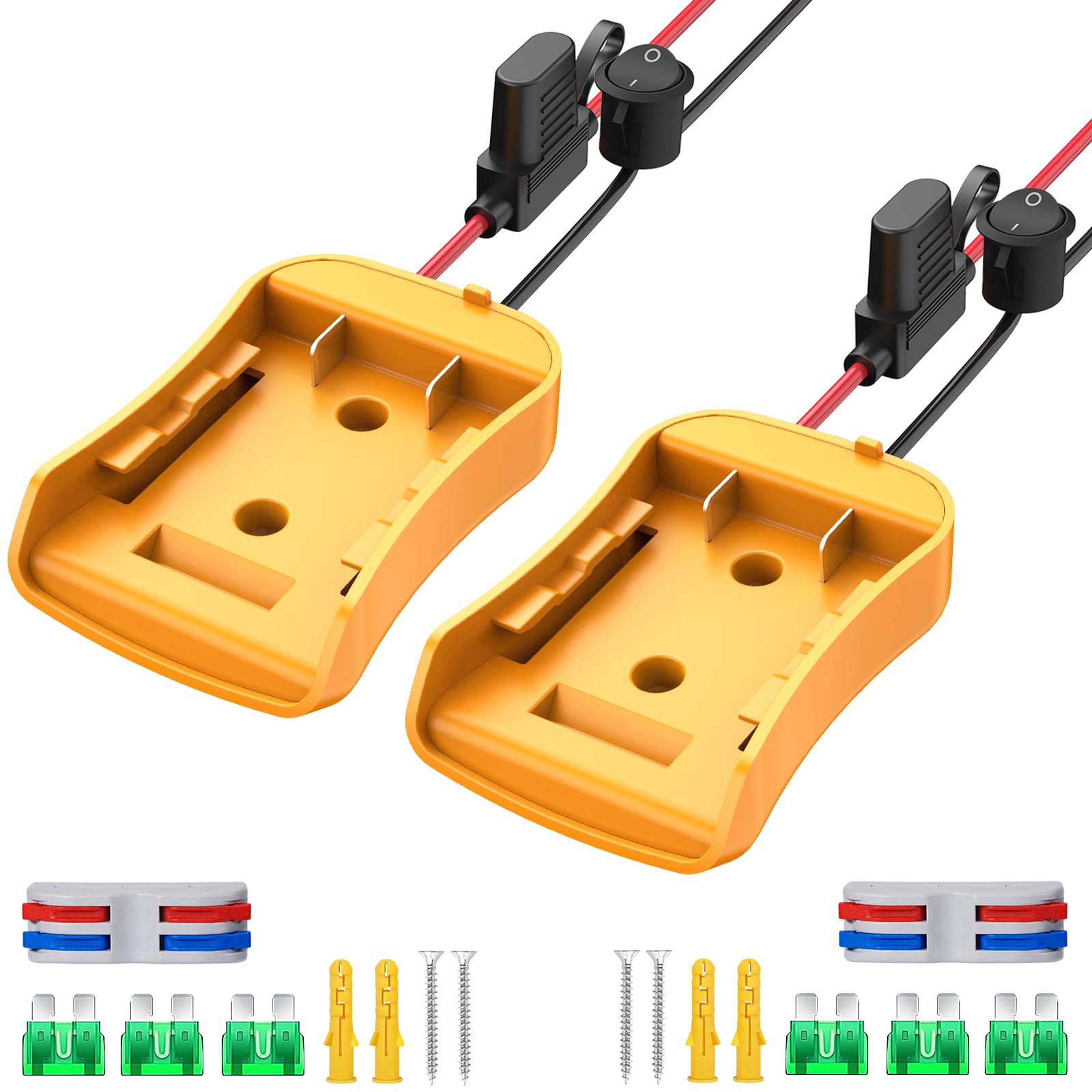 2 Packs Power Wheels Adapter for Dewalt 20V Battery, Power Wheels Battery Converter Kit with Fuse & Switch & Wire Terminals & 12 AWG Wire for DIY RC Car Toys Robotics