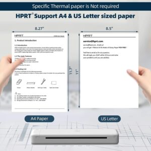 HPRT Wireless Bluetooth Small Printer MT800, Compatible with Andriod& iOS, Laptop, Computers PC,Support 8.5" X 11" US Letter & A4 Size Paper