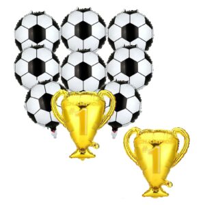 10pcs championship trophy balloon and soccer foil balloons soccer party balloons set for birthday baby shower wedding anniversary soccer themed party decoration