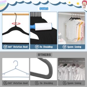 UniqNest Kids Velvet Hangers 20 Pack, 11.8" Non-Slip Felt Hangers with Black Hook, Space Saving Clothes Hangers Flocked Hangers for Coats, Sweaters, Jackets, Pants & Dress Clothes (Black)