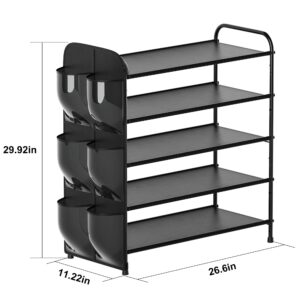 Housen Solutions Shoe Rack for Closet, 5 Tier Metal Shoe Rack Organizer with Storage 20-25 Pairs for Front Door Entrance, Entryway, Floor, Garage, Standing Black Shoes Holder Shelves