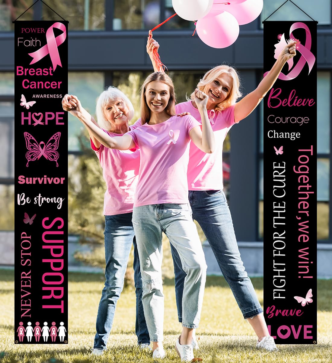 Breast Cancer Awareness Porch Sign-Hope Love Cure Party Supplies Pink Ribbon Door Banner Women October Breast Cancer Month Decorations for Home