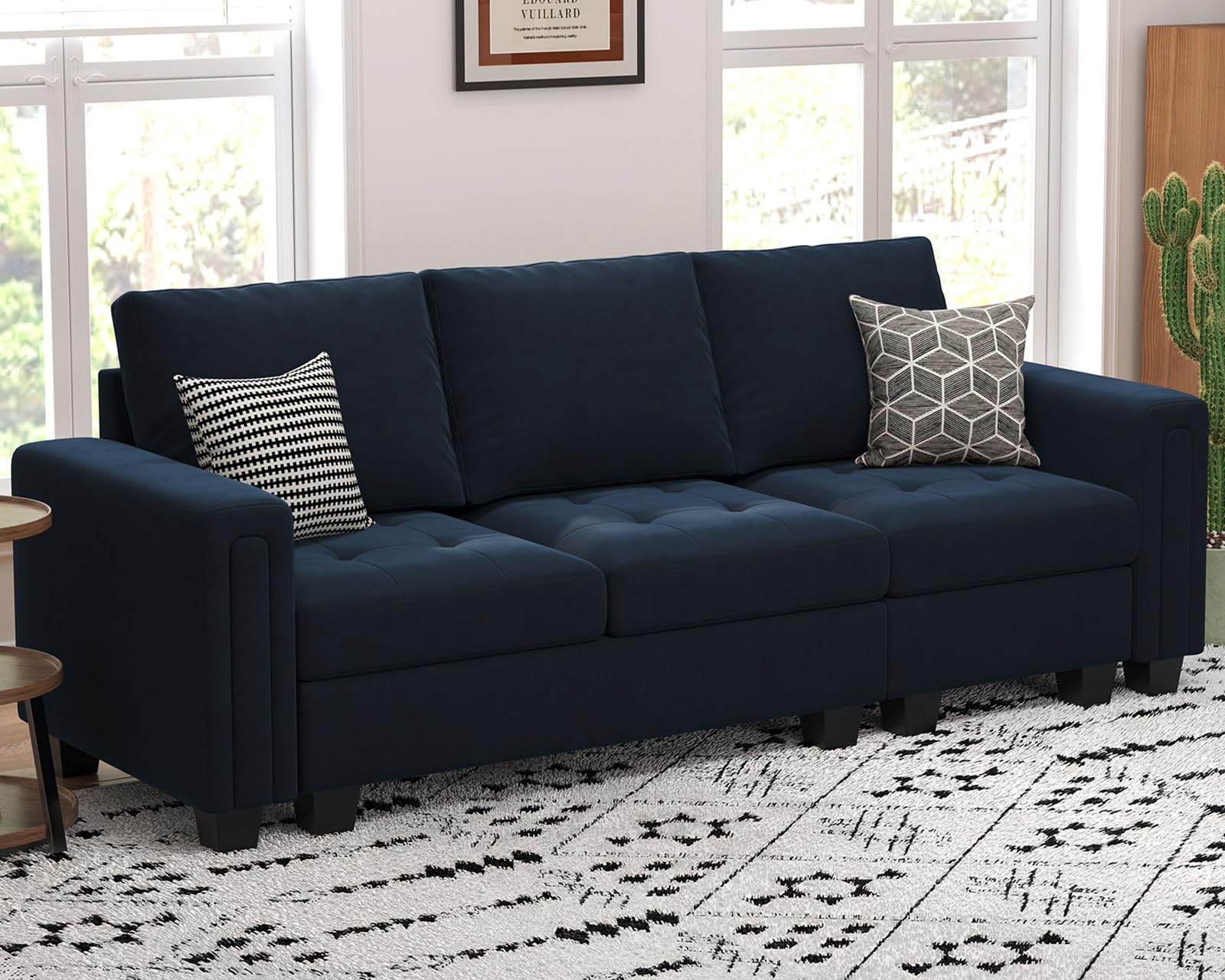 Belffin Velvet Modular Sofa Couch 3 Seater Sofa Couch for Living Room Blue