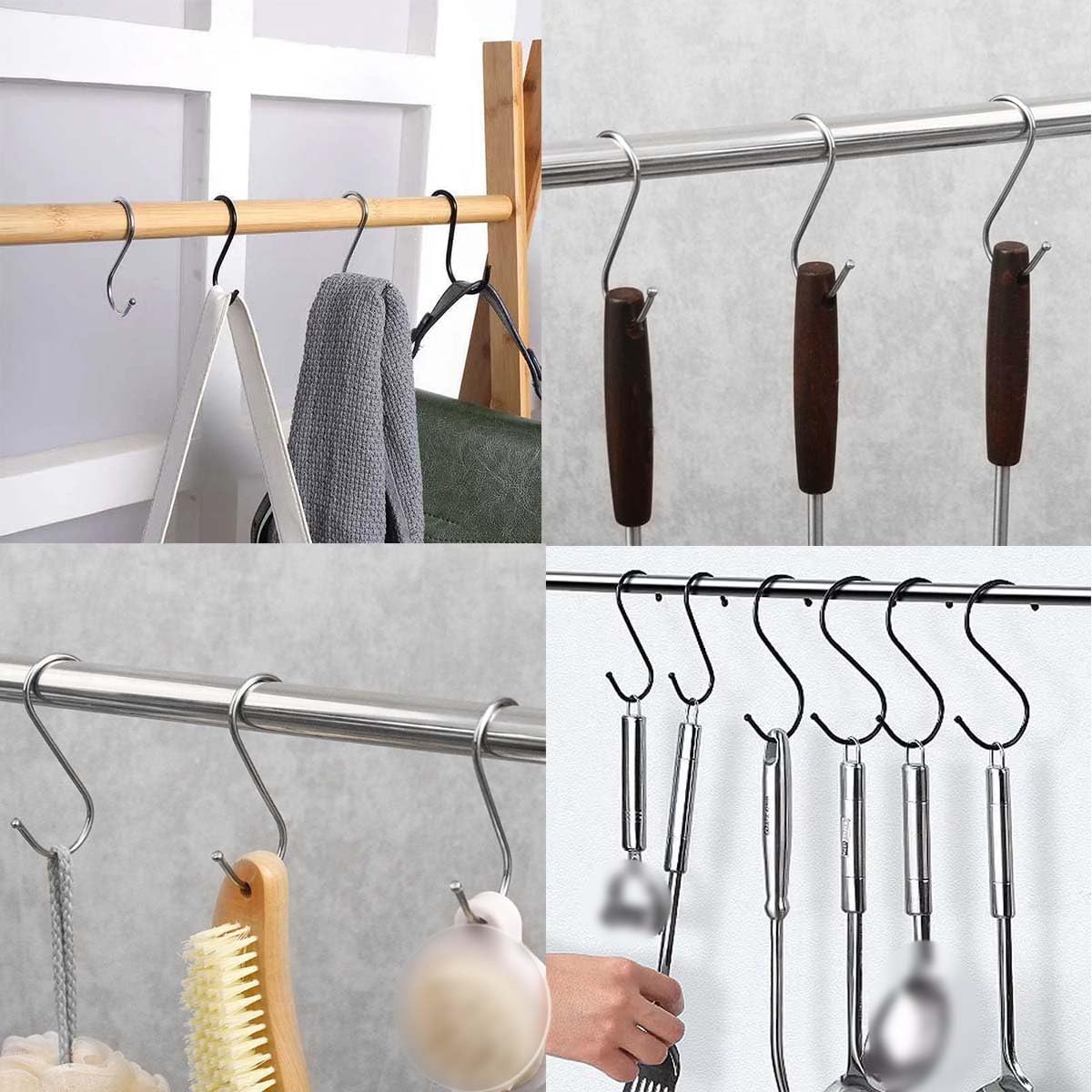 10-Pack S Shaped Hooks,Stainless Steel Metal Hangers for Home,Office,Work Shop (Silver, Medium)