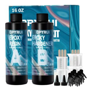 16oz epoxy resin kit-crystal clear resin and hardener resin epoxy kit,no yellowing, no bubbles casting resin perfect for jewelry making molds crafts diy 1:1 ratio（8ozx2)