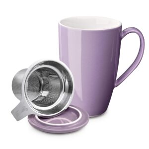 sweese 15 oz porcelain tea mug with infuser and lid, loose leaf tea cup, gifts for tea lover, purple