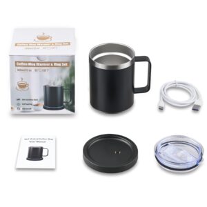 Coffee Mug Warmer & Mug Set,Smart Self Heating Mug,Stainless Steel Mug with Sliding Sip Lid 12 oZ,for Desktop Home Office Hot Drink Cup,Gift for Coffee Lovers, Heating Up to131°F-149°F