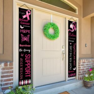 Breast Cancer Awareness Porch Sign-Hope Love Cure Party Supplies Pink Ribbon Door Banner Women October Breast Cancer Month Decorations for Home