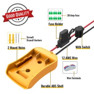 2 Packs Power Wheels Adapter for Dewalt 20V Battery, Power Wheels Battery Converter Kit with Fuse & Switch & Wire Terminals & 12 AWG Wire for DIY RC Car Toys Robotics