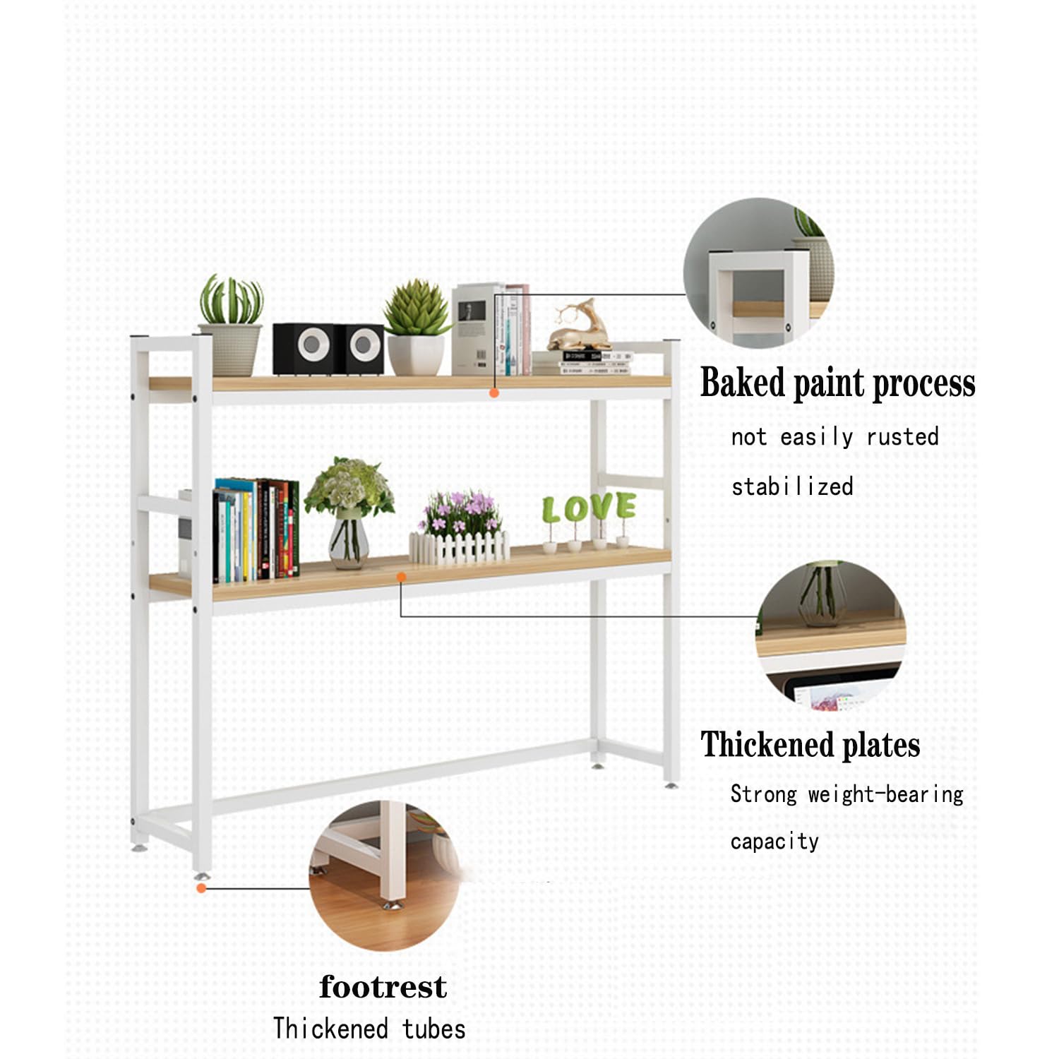 uyoyous Computer Desktop Bookshelf 2-Tier Multipurpose Wood Desk Hutch Bookcase for Computer Desk with Adjustable Shelf Display Rack Organizer, White