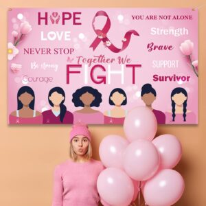 Breast Cancer Awareness Backdrop Decorations - Survivor Themed Party Decorations Pink Ribbon Strength Courage Hope Faith Banner Background for October Breast Cancer Awareness