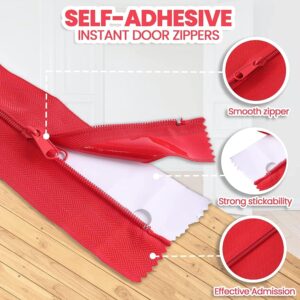 (4-Pack) Heavy-Duty Dust Protector Zipper - Self-Adhesive Instant Door Zipper - 7 Ft Length (3" Width) Zipper - Includes 4 Zippers and Plastic Sheeting Cutter Accessories (Red Color)