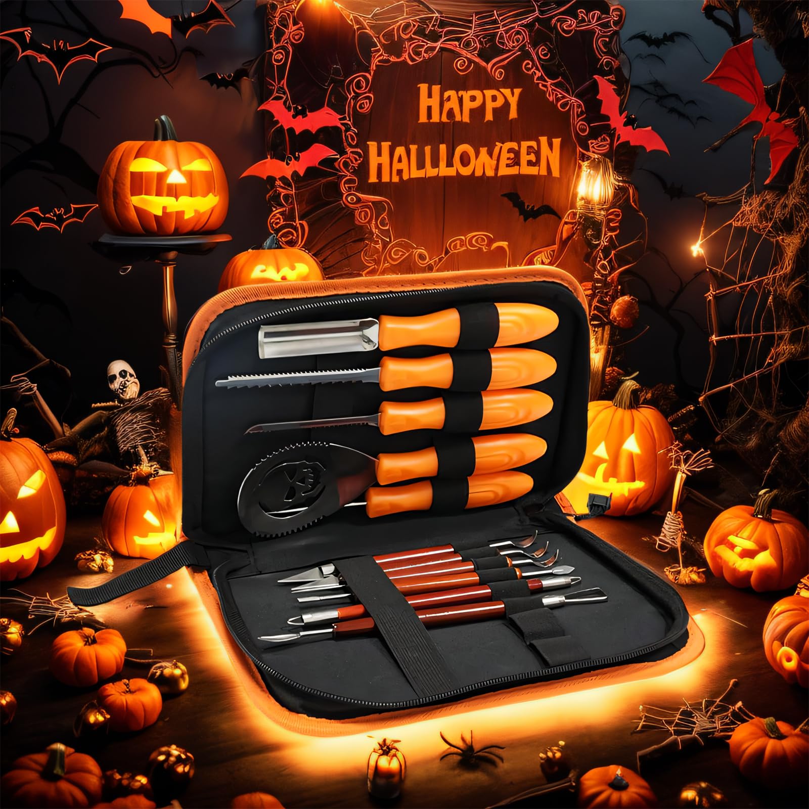 11 PCS Pumpkin Carving Kit for Adults & Kids with Professional Detail Sculpting Tools, Heavy Duty Stainless Steel Knife Set with Carrying Case for Halloween Decoration