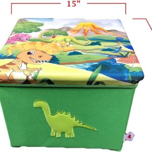 Toy Chest for Boys, Storage Bins for Toys, Toy Box for Boys, Kids Toy Storage Bins, Sturdy & Foldable, Removable Divider, Dinosaur Storage Containers for Playroom, Bedroom, Home, Dinosaur Pattern