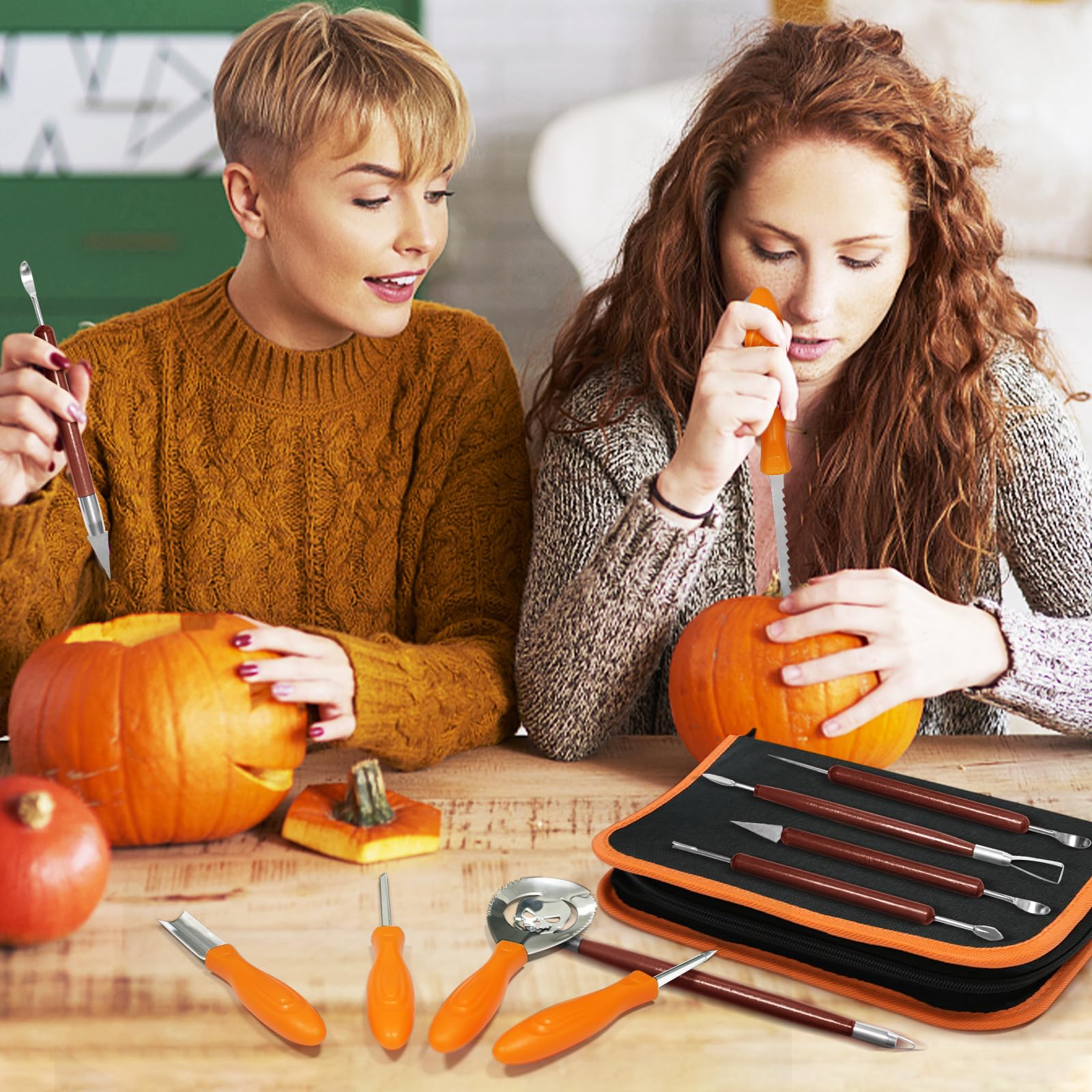 11 PCS Pumpkin Carving Kit for Adults & Kids with Professional Detail Sculpting Tools, Heavy Duty Stainless Steel Knife Set with Carrying Case for Halloween Decoration