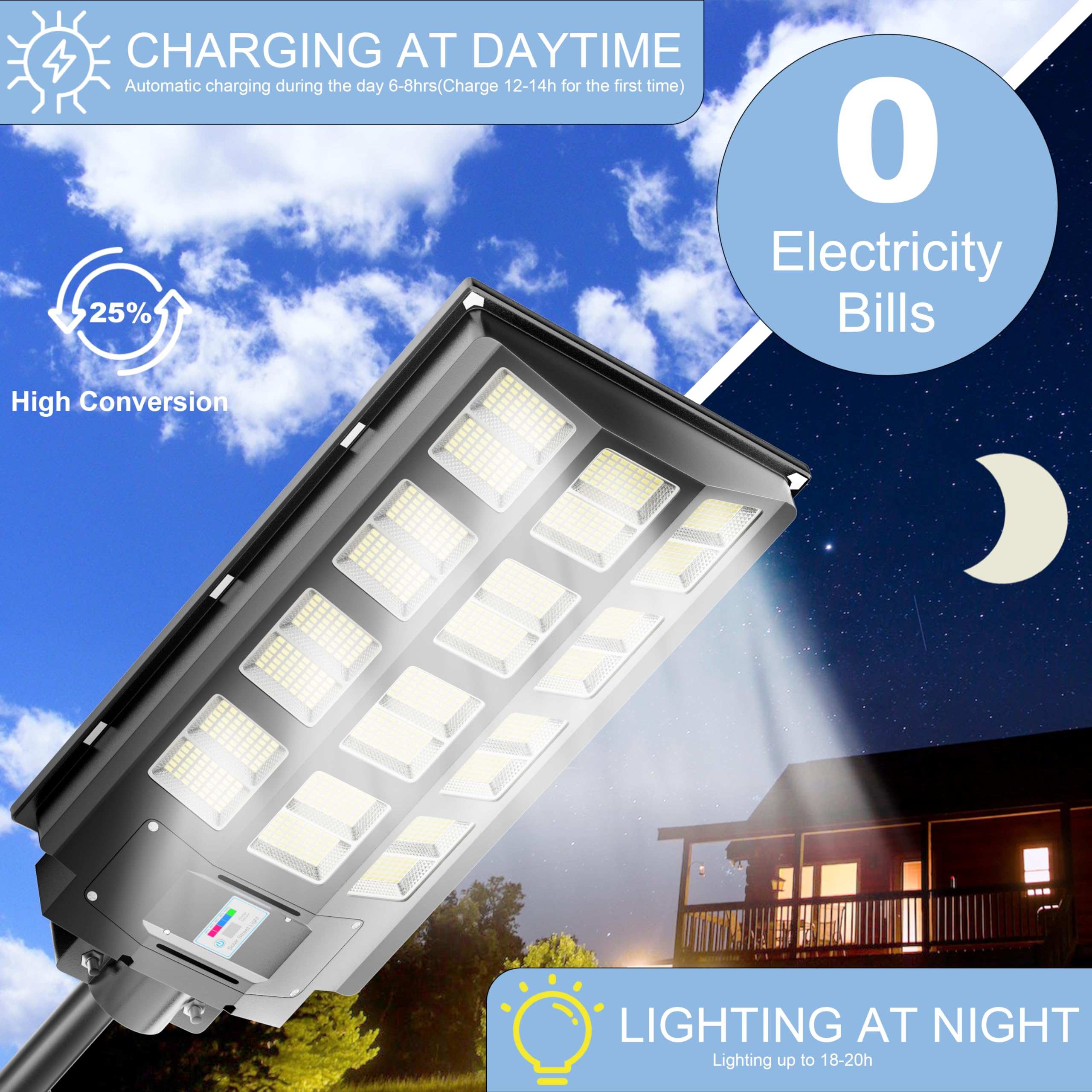 Vzyhik 3-Pack Solar Parking Lot Light - 4800W Solar Street Light 360000LM Dusk to Dawn Street Lights Solar Powered, IP67 Waterproof Solar Wide Angle Lamp with Motion Sensor for Yard, Road